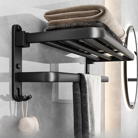 アルミ製バスルームラック｜穴あけ不要 壁掛けタオルラック 2段式