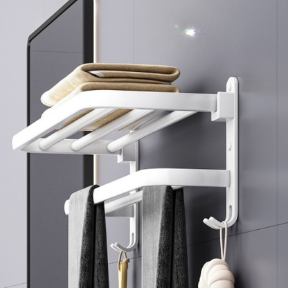 アルミ製バスルームラック｜穴あけ不要 壁掛けタオルラック 2段式